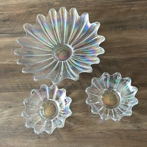 Set of 3 Vintage Fostoria Iridescent Glass flowers Plates